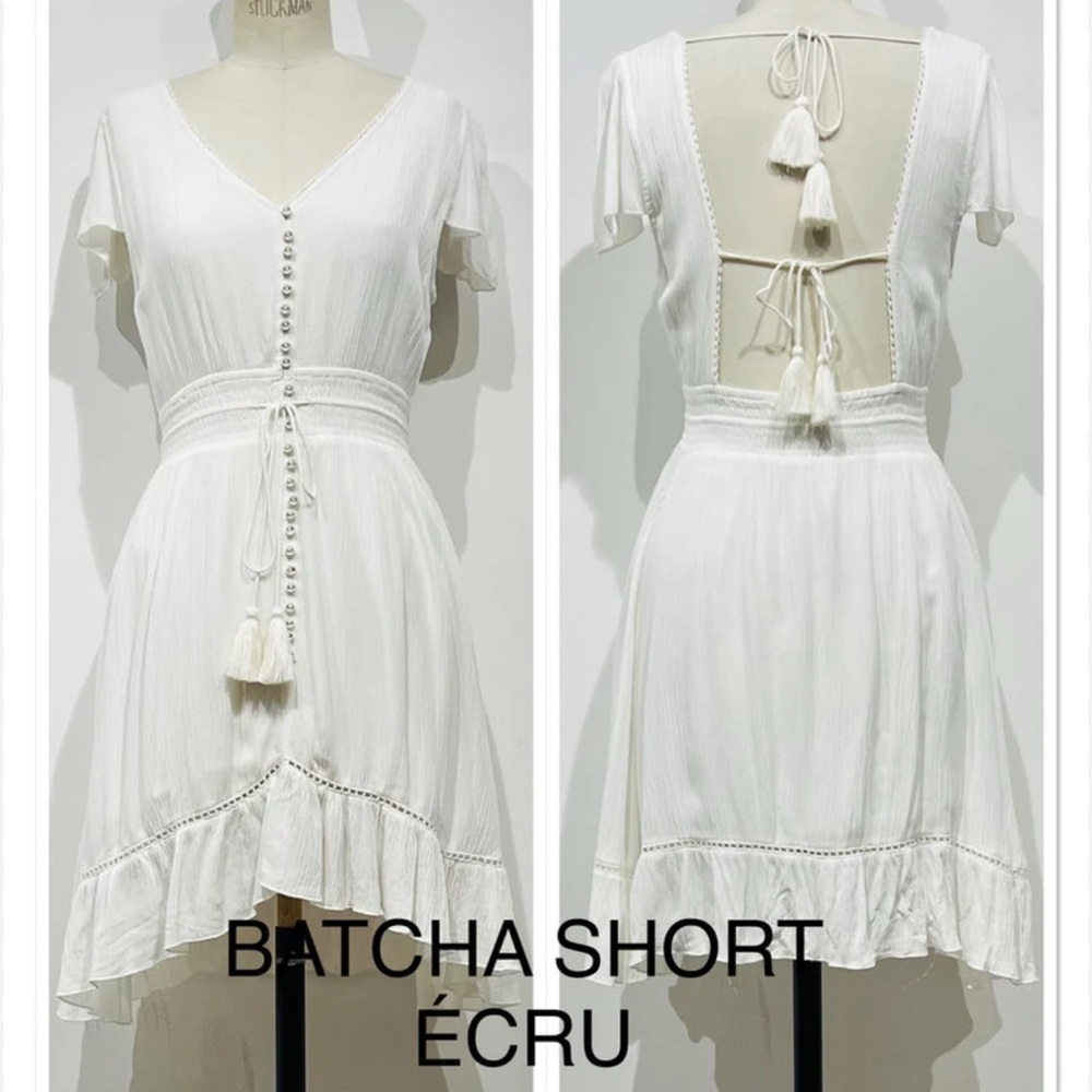 Cream Backless Sundress with Tie Front